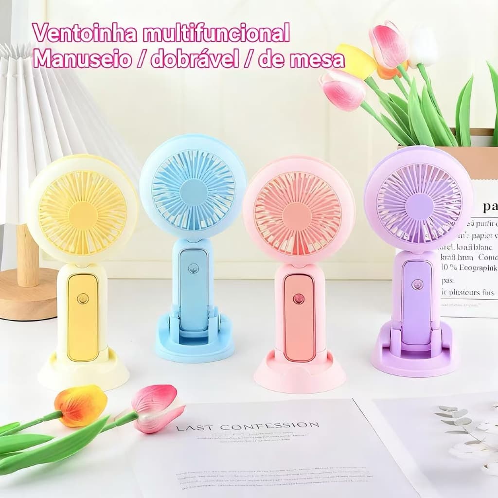 Mini Ventilador Portátil Recarregável - Leve, Colorido e Perfeito para Todos os Momentos