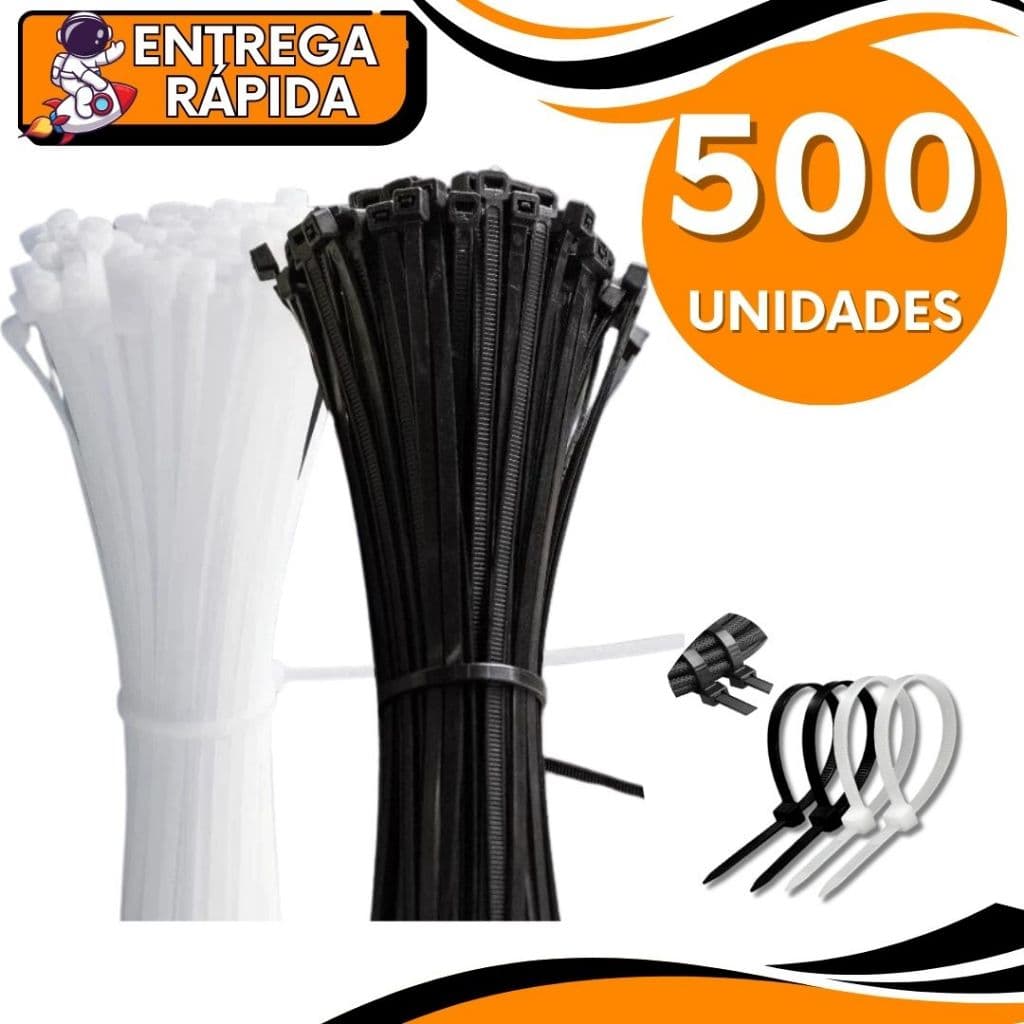 KIT 500 Abraçadeira de Nylon Enforca Gato 2,5x20cm , 3,0x15cm, 3,6x15cm, Braçadeira Cinta Plástica Organizador Prendedor