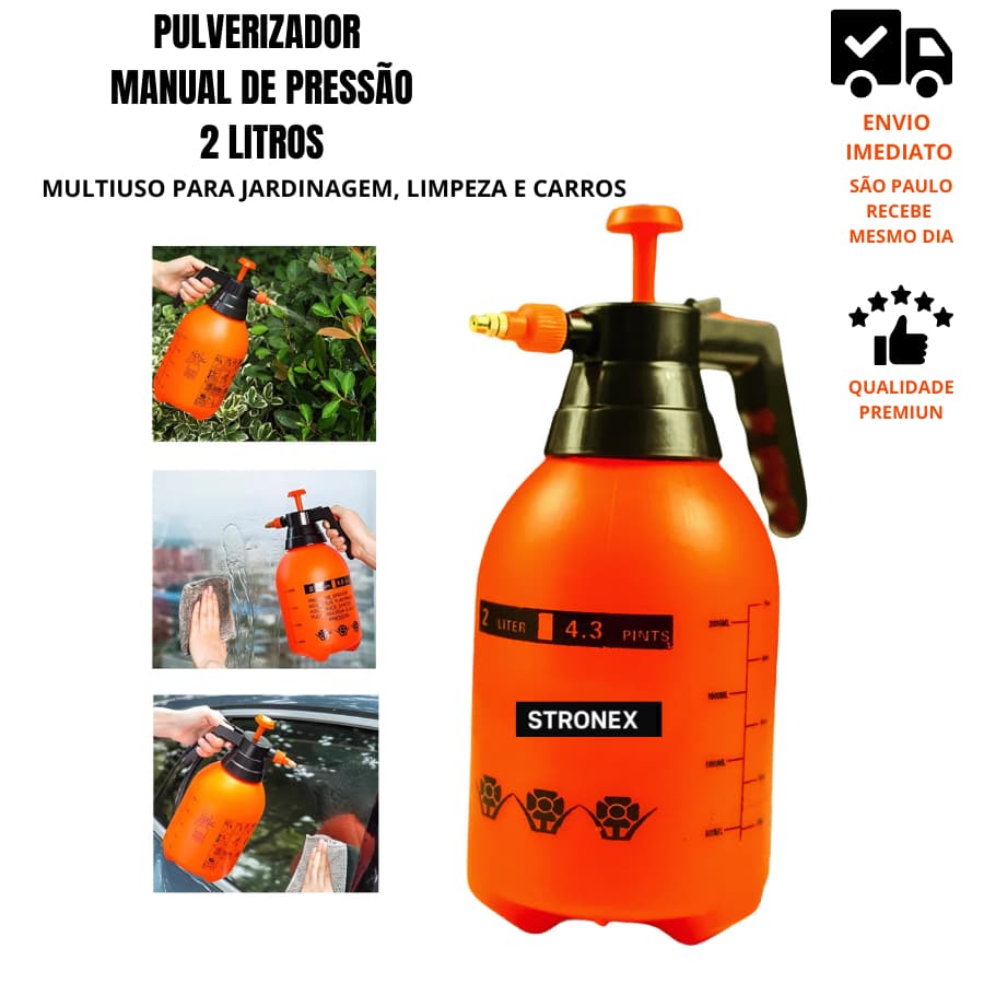 Pulverizador Manual de Pressão 2 Litros  Multiuso para Jardinagem Limpeza e Carros  Jato regulável SPRAY DE LAVAR VIDRO