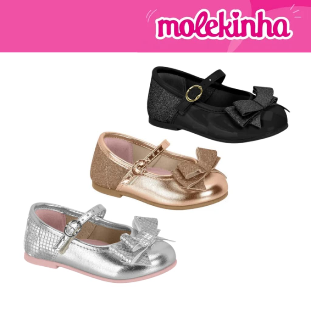 Sapatilha Infantil  Molekinha Glitter Conforto Estilo Laço Confortavel