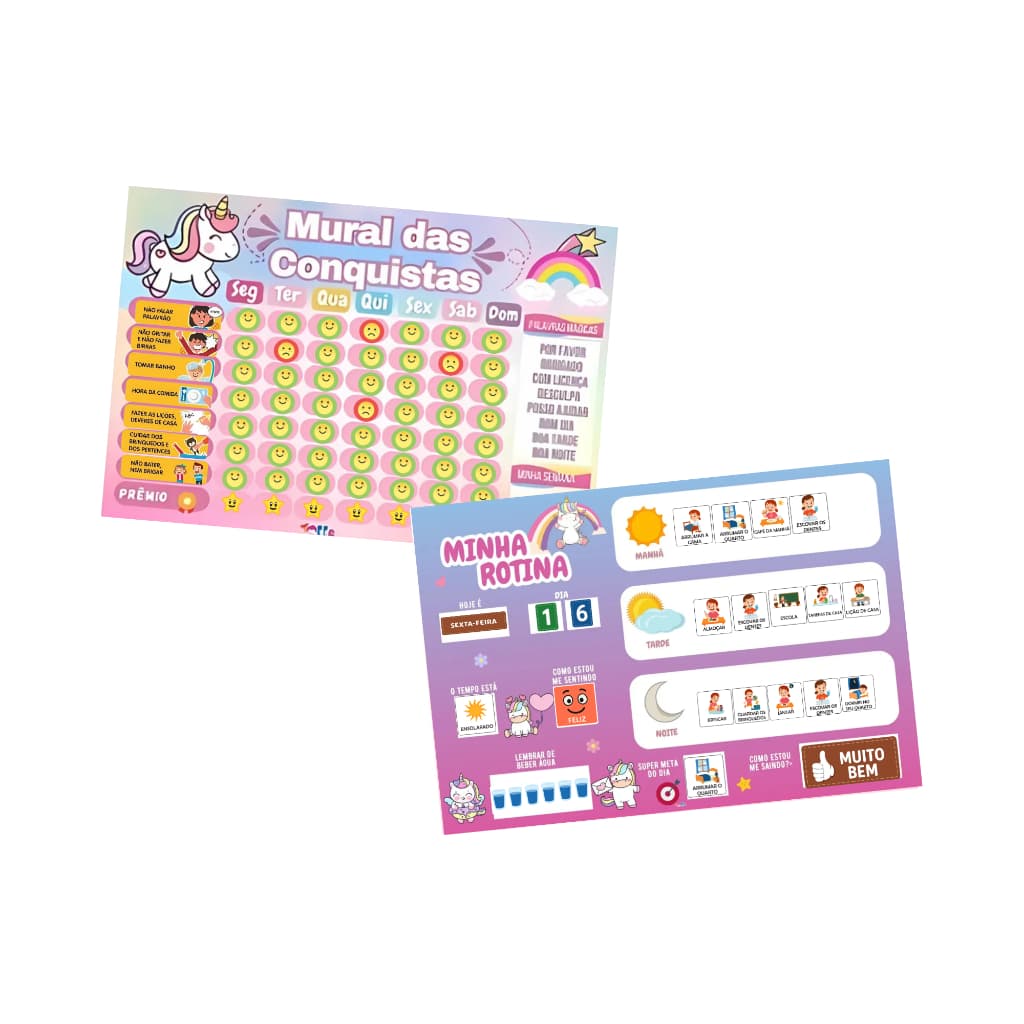 Kit Quadro de Incentivo + Quadro de Rotina Infantil Unicórnio para Atividades e Motivação Diária