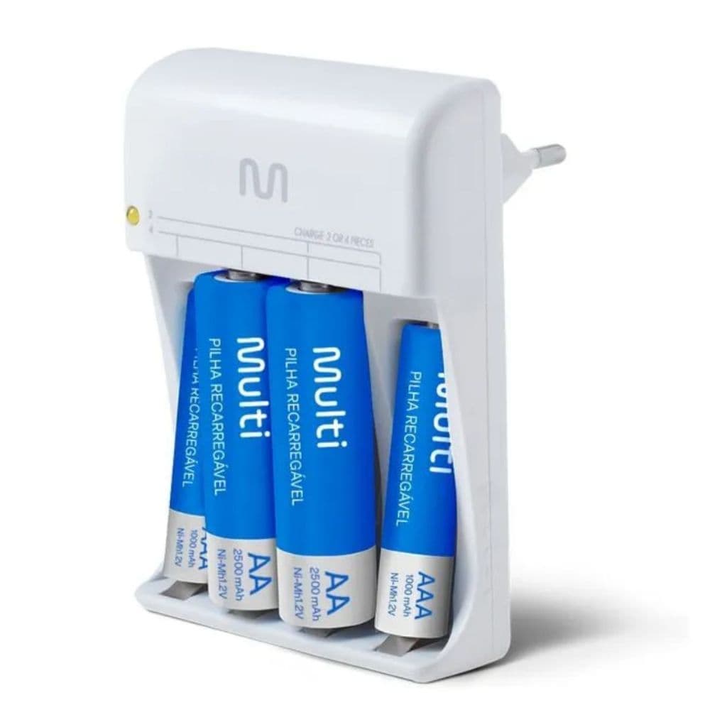 Carregador Com 4 Pilhas Recarregavel Aa Aaa Bivolt Portatil