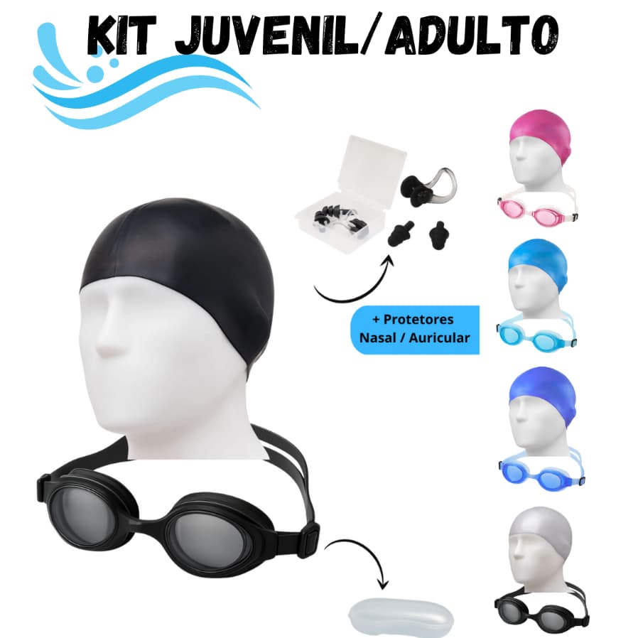 Kit de Natação Óculos Touca e Protetor Tampão Nasal/de Ouvido Juvenil Adulto