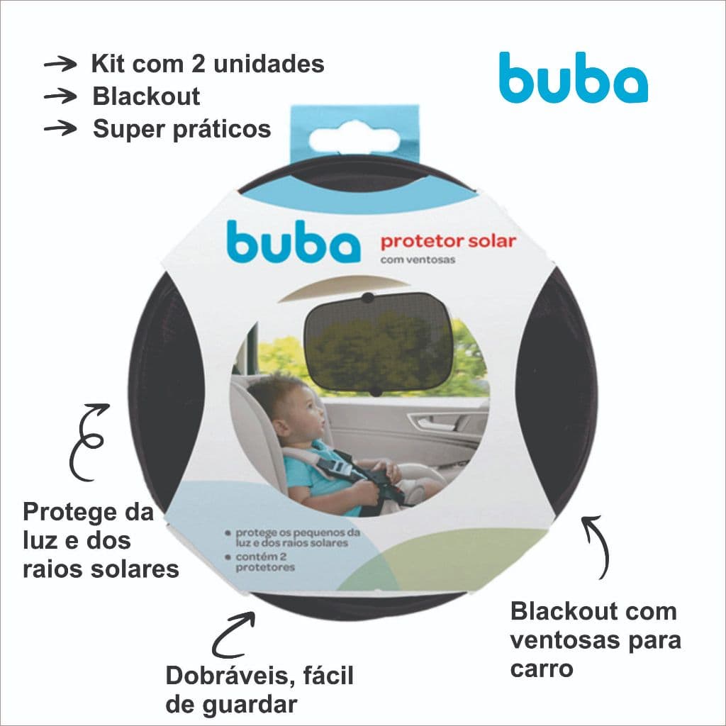 Kit Com 2 unidades Protetor Solar blackout para Carro - Infantil BUBA - Com Ventosa e protege do sol