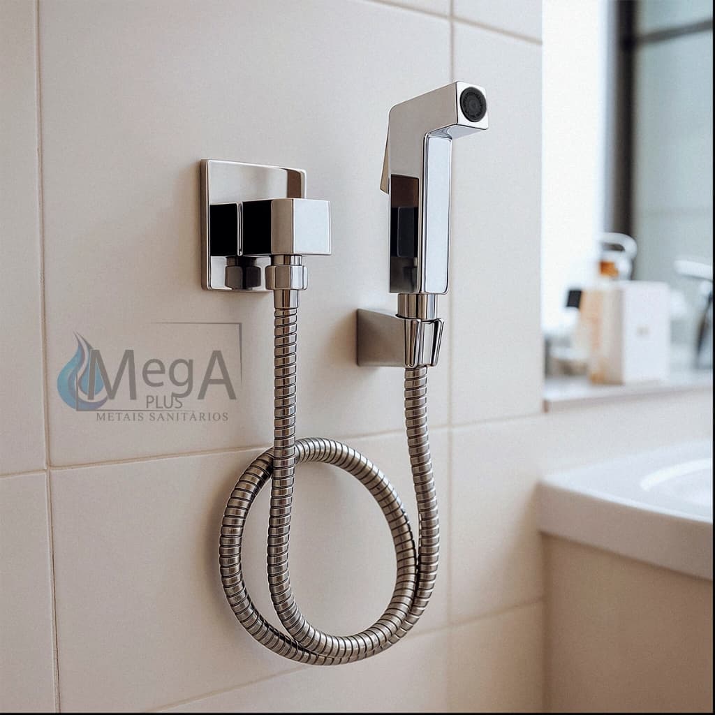 Ducha Higiênica Para Banheiro Luxo  Quadrada Square Luxo Toda em Metal 1/4
