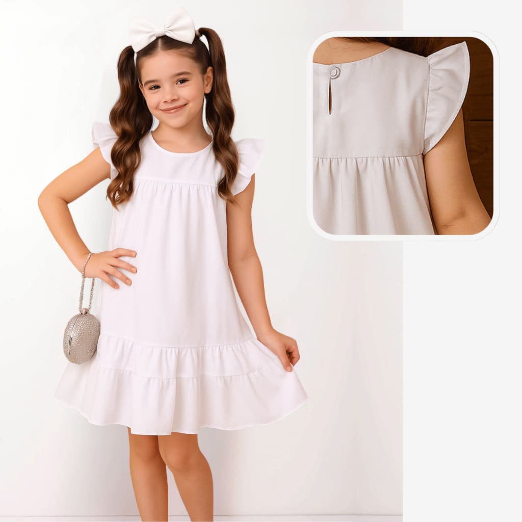 Vestido Lara Branco Infantil Sedinha Modinha Blogueirinha Soltinho Roupa de Menina