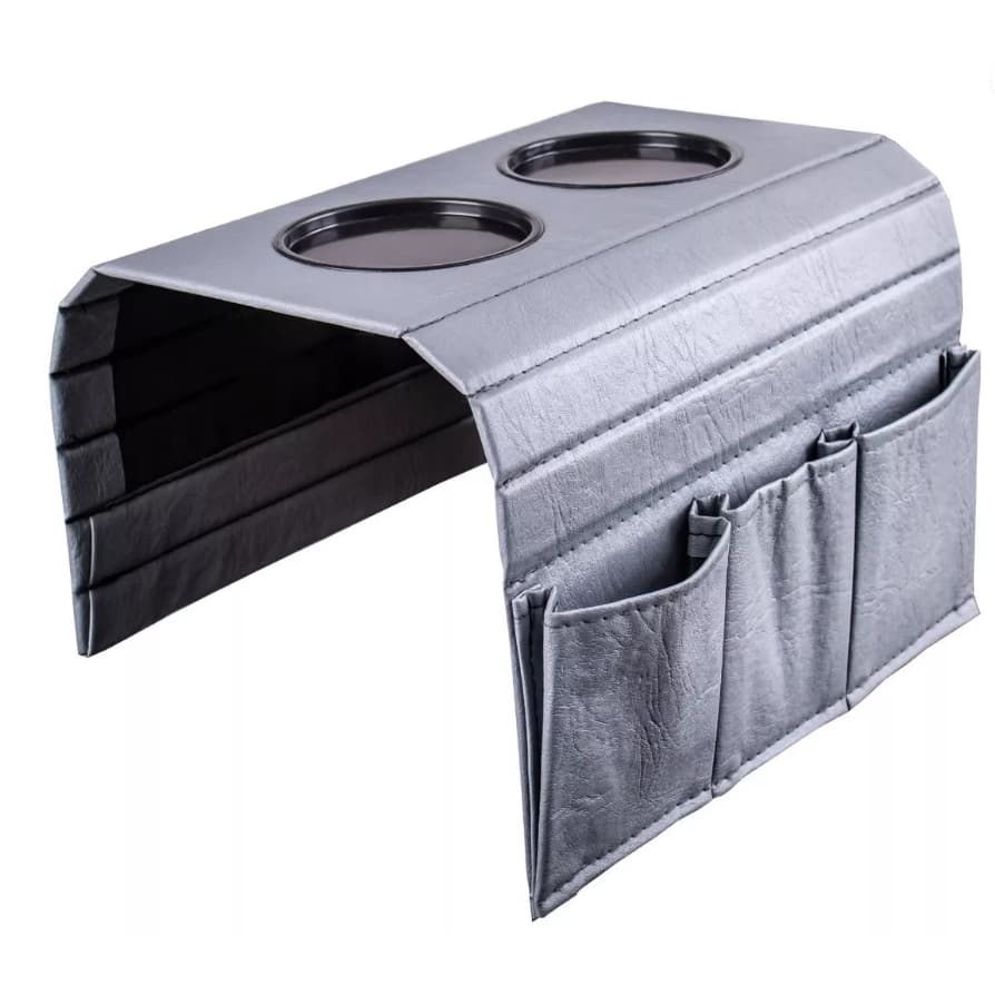 Bandeja Esteira Flexível Costurada varias cores com Porta Copos E Porta Controles para braço de sofa