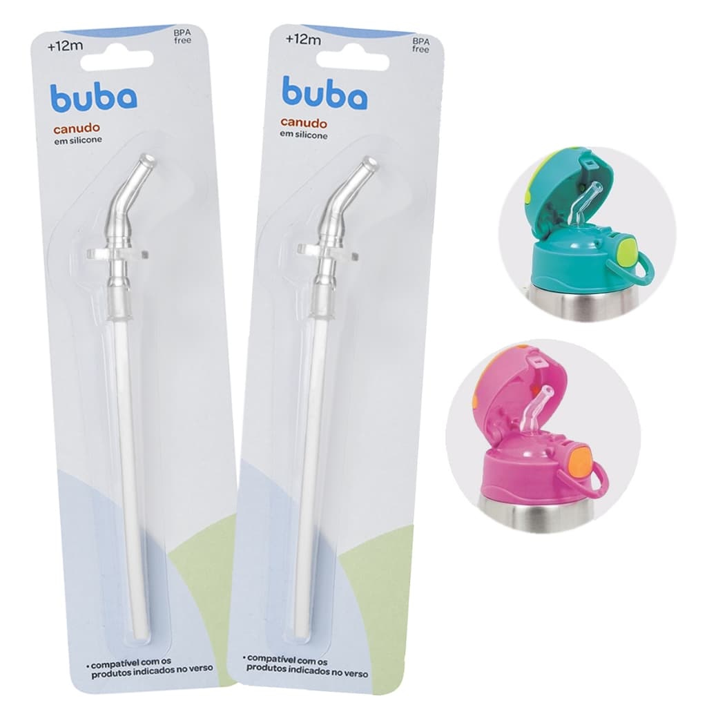 kit 2 canudos repositor refil em silicone para garrafinha Buba