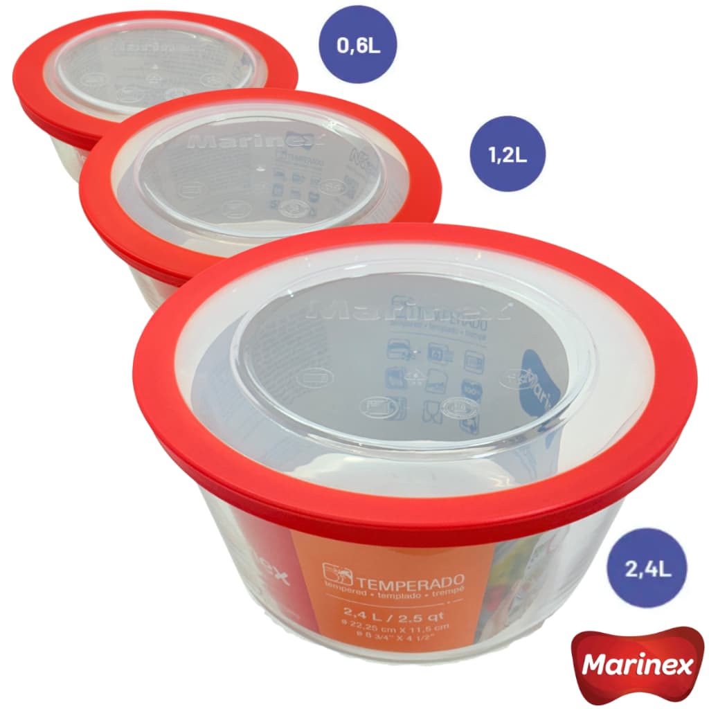 Tigela Marinex Com Tampa 600ml, 1,2L e 2,4L Nadir
