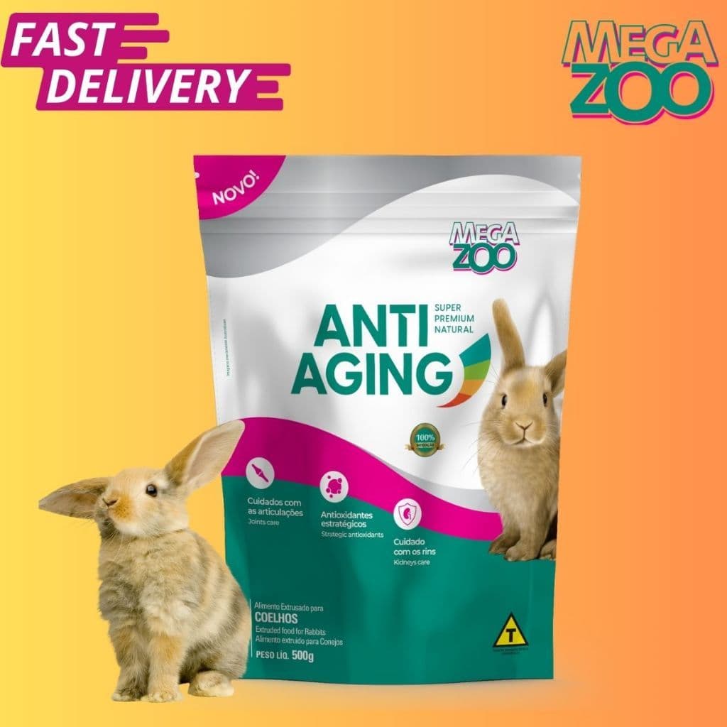Ração Super Premium Megazoo EXTRUSADA Anti Aging Para Coelhos Adultos 500g Longevidade Saude
