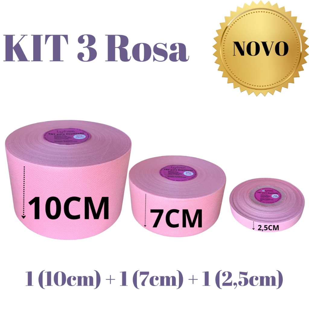 KIT Depilação Papel TNT Escolha a Larguras 2,5cm sobrancelha e buço, 7cm, ou 10cm 80gramas 50m cada Lycasa