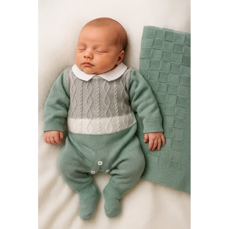 Kit Saída Maternidade Tricô Manta+Macacão P/ Bebê Menina e Menino