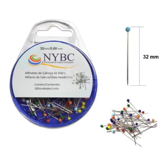 Alfinete Cabeça De Vidro Nybc - Com 100 Unidades