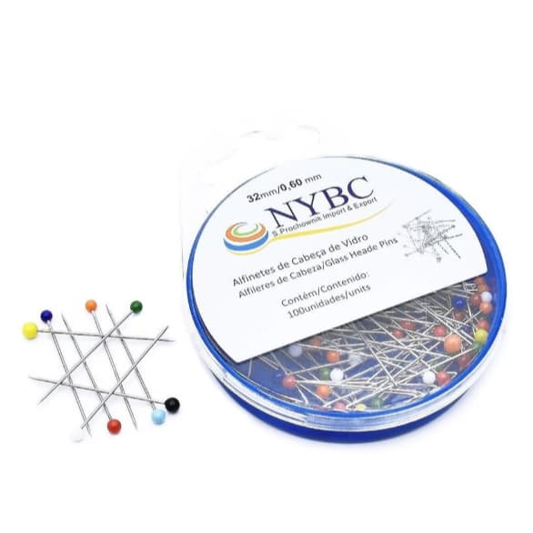 Alfinete Cabeça De Vidro Nybc - Com 100 Unidades