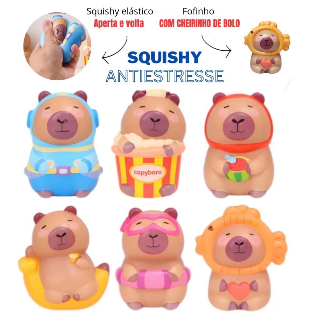 Brinquedo Squishy Antiestresse Capivara Fofo Macio de Apertar Presente Squish Alivia Pressão Criança Autista Criativo