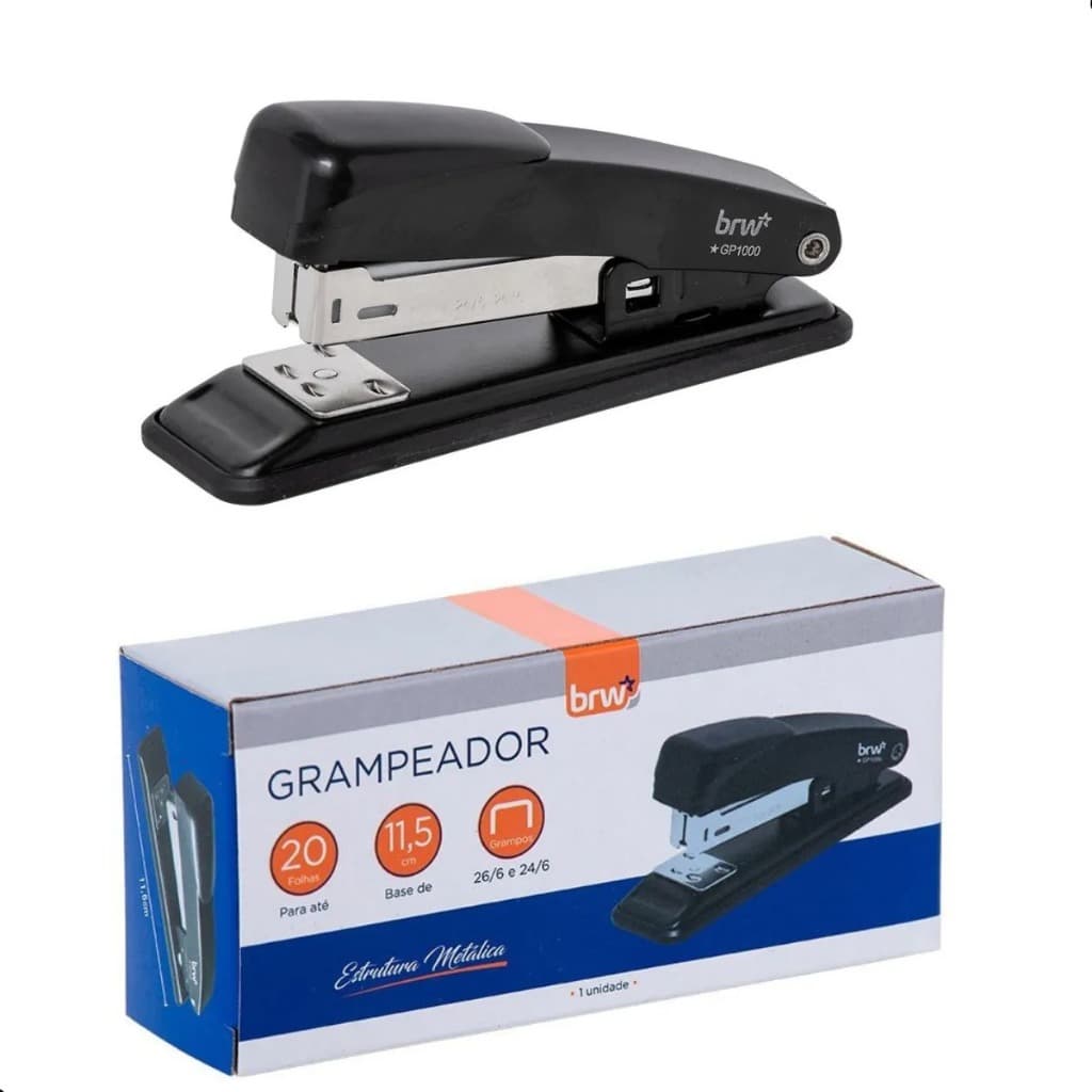 Grampeador BRW Pequeno De Metal 26/6 Para 20fls Gp1000 Brw 01unidade - Grampeador Escritório