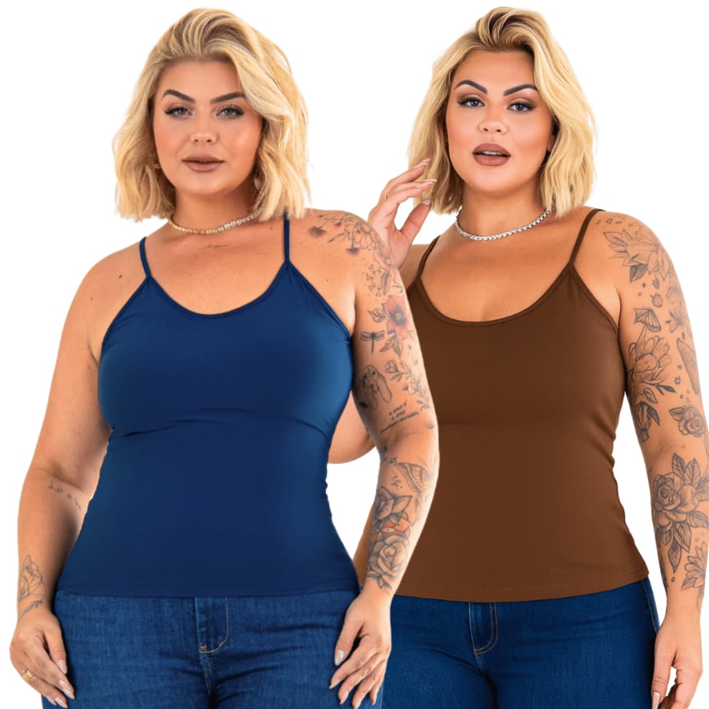 Regata Feminina Plus Size Blusa Alça Fina Com BOJO Tecido Suplex Poliamida Curve +