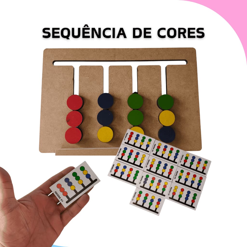 Jogo Sequência de Cores Brinquedo Educativo Desafios Psicomotores Interativos Pedagógico Madeira