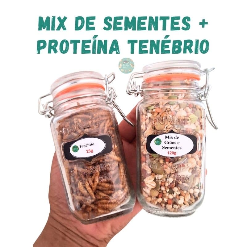 Mix de sementes e grãos + proteina de Ténebrio + vidro hermético, hamster, gerbil, roedores