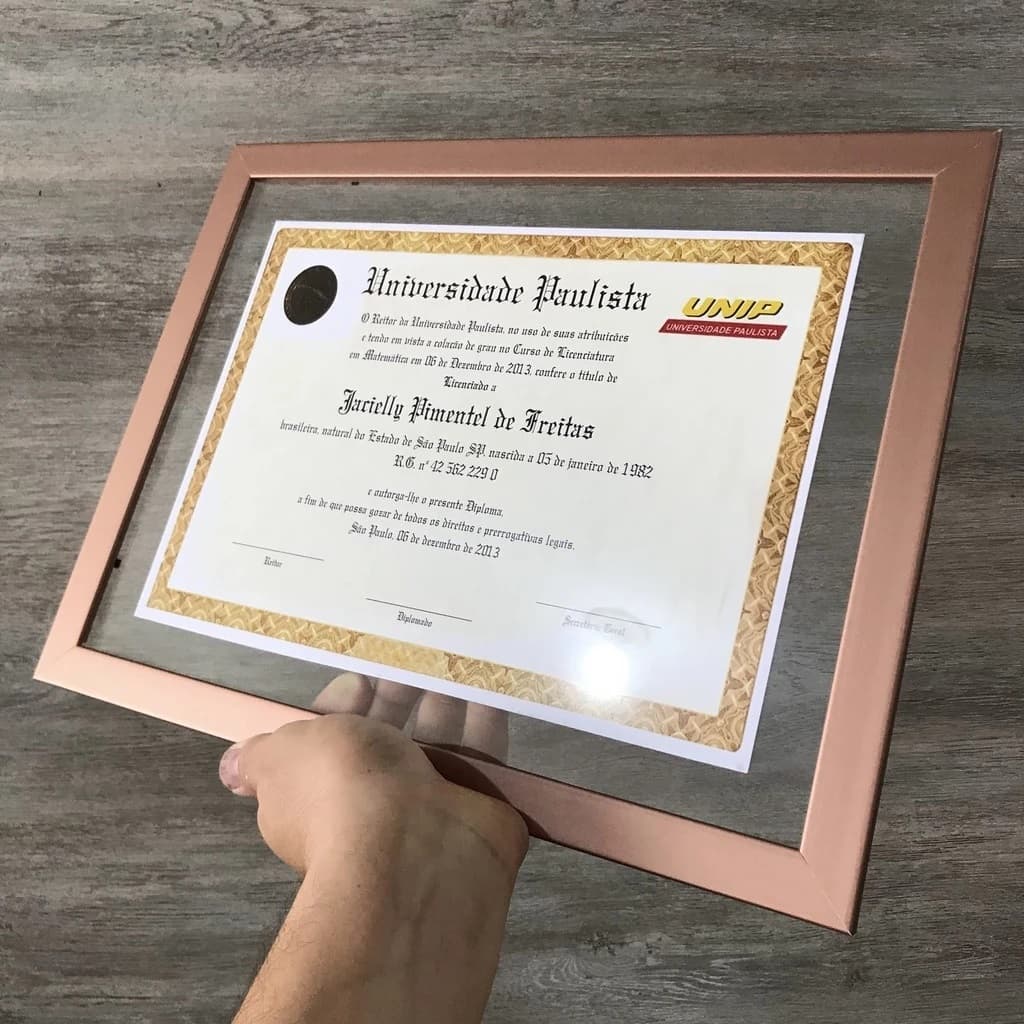 Moldura para Certificado, Vidro sobre Vidro 34x25cm (Quadro para certificados, fotos e pôsters com 2 vidros)