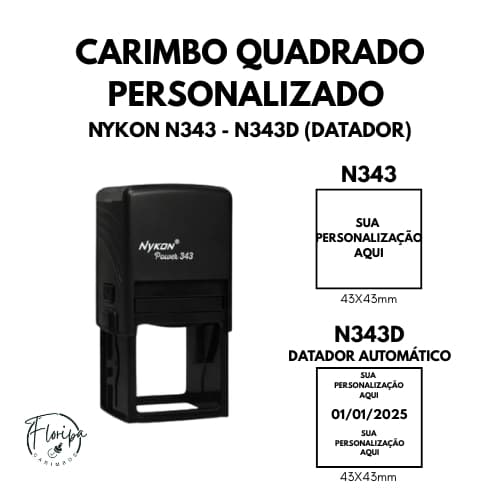 CARIMBO QUADRADO AUTOMÁTICO PERSONALIZADO l DATADOR l 43X43MM