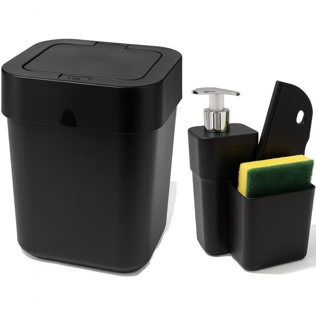 Kit Porta Detergente com Lixeira 4 Litros + Esponja e Rodinho