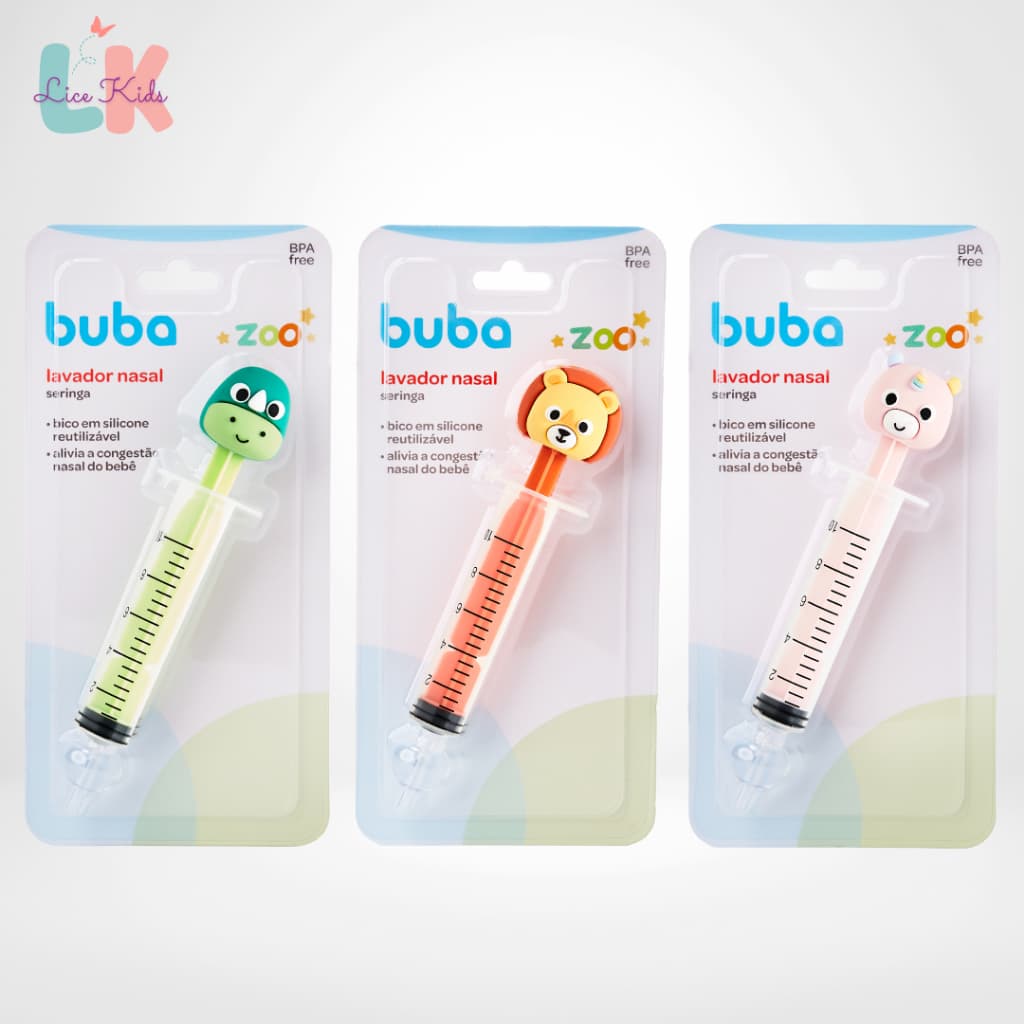 Seringa para Lavagem Nasal Infantil 10ml com Bico de Silicone Buba Zoo Unicornio Dinossauro Leão