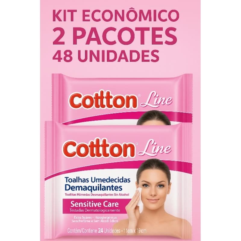 Lenços Demaquilantes Kit Com 2 Pacotes C| 24 Unidade Cada - COTTON LINE