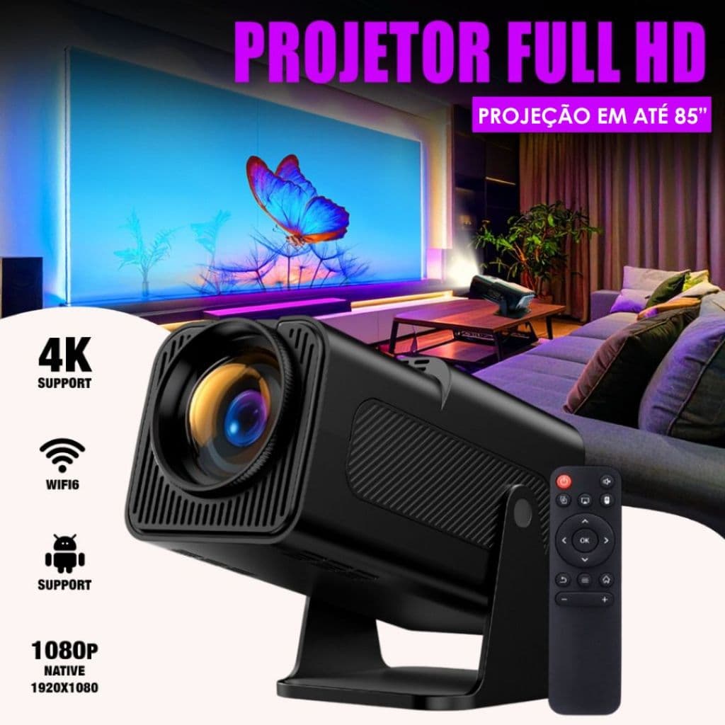 Projetor Portátil 4k HY320 Smart Android Wi-fi Hd 1280x720 Espelhamento celular