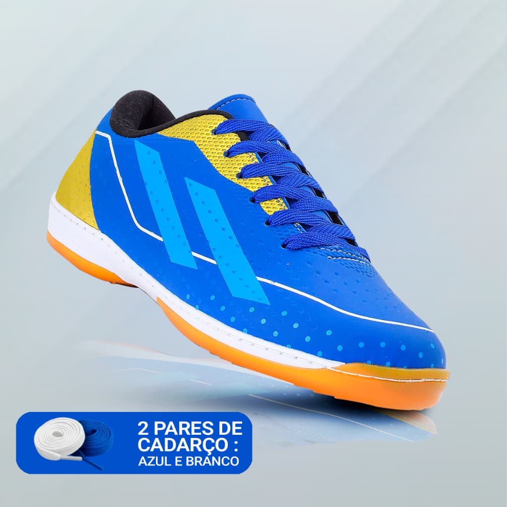 Chuteira de Futsal Unissex Azul Futebol Quadra Salão e Campo com Solado Costurado Envio Rápido