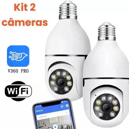 KIT Câmeras de Segurança Wi-Fi 360° - Encaixe em Lâmpada | Visão Noturna | Full HD -G4