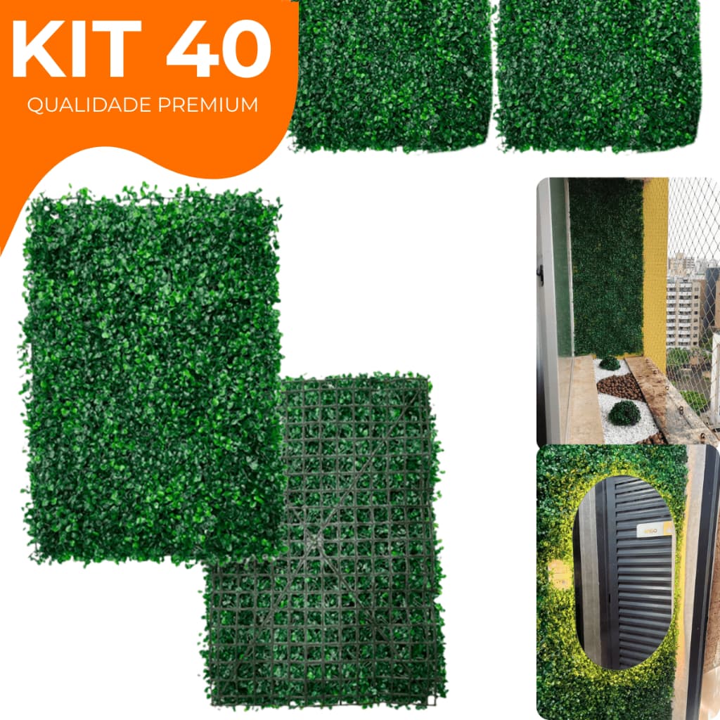 Kit 40 Placa Buchinho Grama Artificial Parede Muro Inglês Vertical Cheio