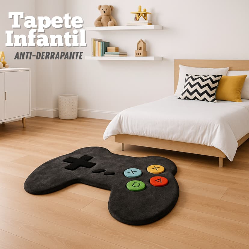 Tapete Pelúcia Quarto Criança Infantil Menino Menina Juvenil Controle Vídeo Game 78cm Decorativo