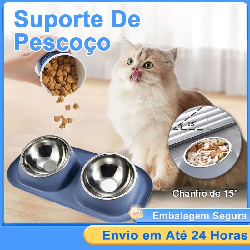 Comedouro Bebedouro 2 em 1 Tigela Aço Inox Removível Cachorro Gato Petantiderrapante