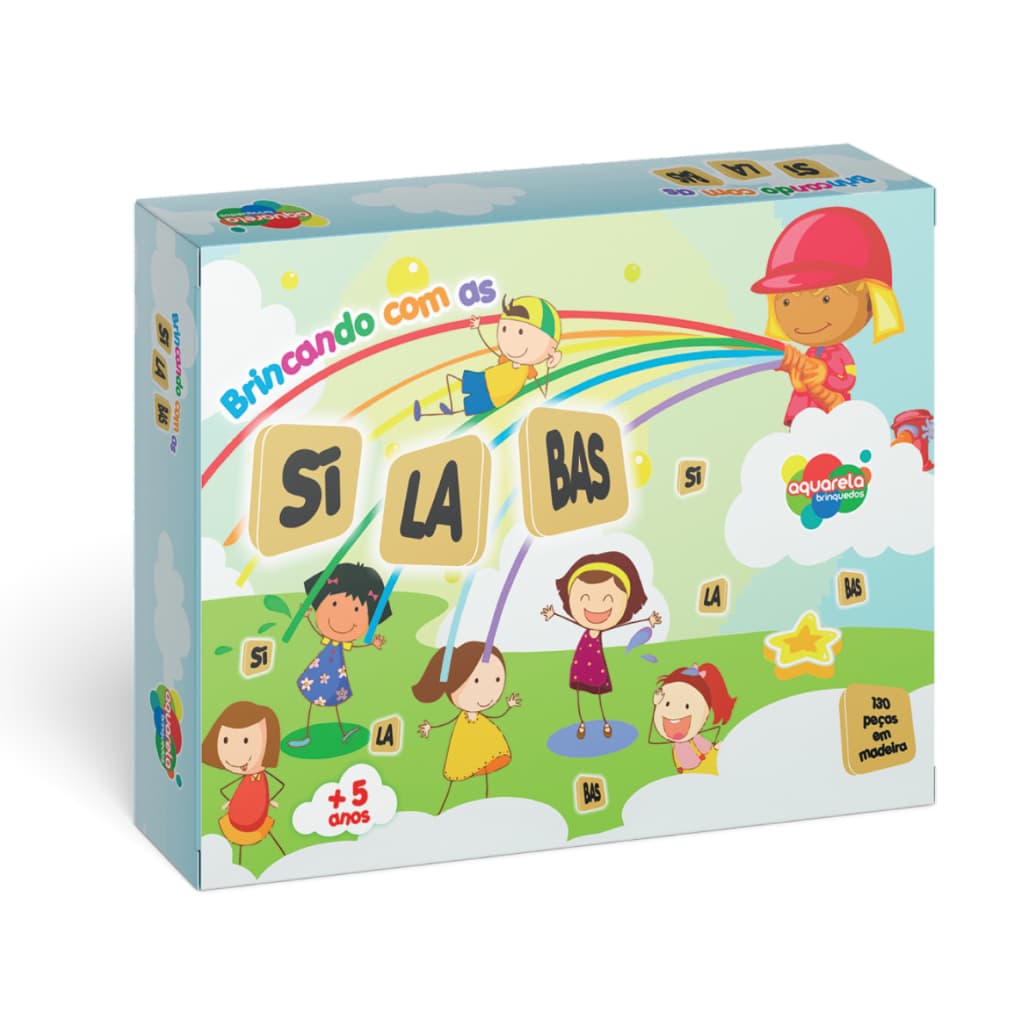 Brincando com as Sílabas Jogo Educativo Infantil em Madeira 130 Peças Aquarela Brinquedos