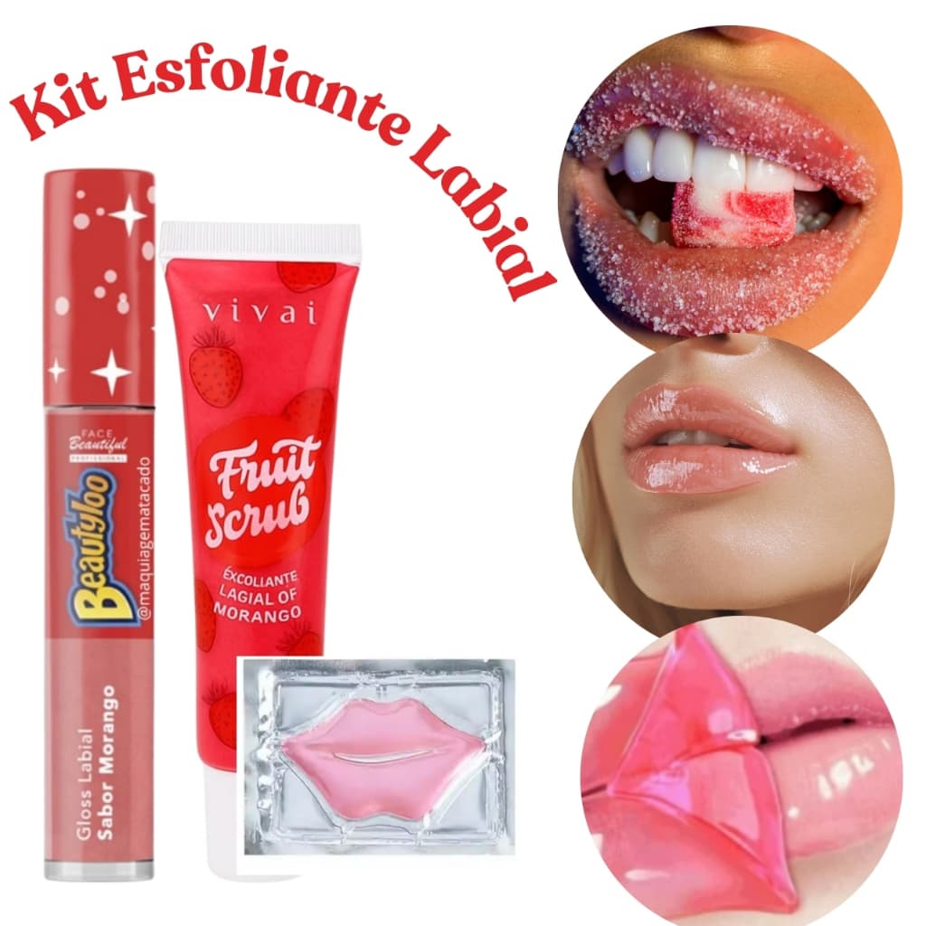 kit 3 esfoliante Gloss e Máscara labial hidratação boca, tratamento lábios secos