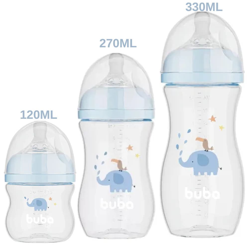 KIT 3 MAMADEIRAS EASY FLOW ELEFANTE AZUL 120ml, 270ml, e 330ml - BUBA