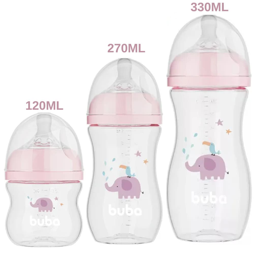 KIT 3 MAMADEIRAS EASY FLOW ELEFANTE ROSA 120ml, 270ml, e 330ml - BUBA