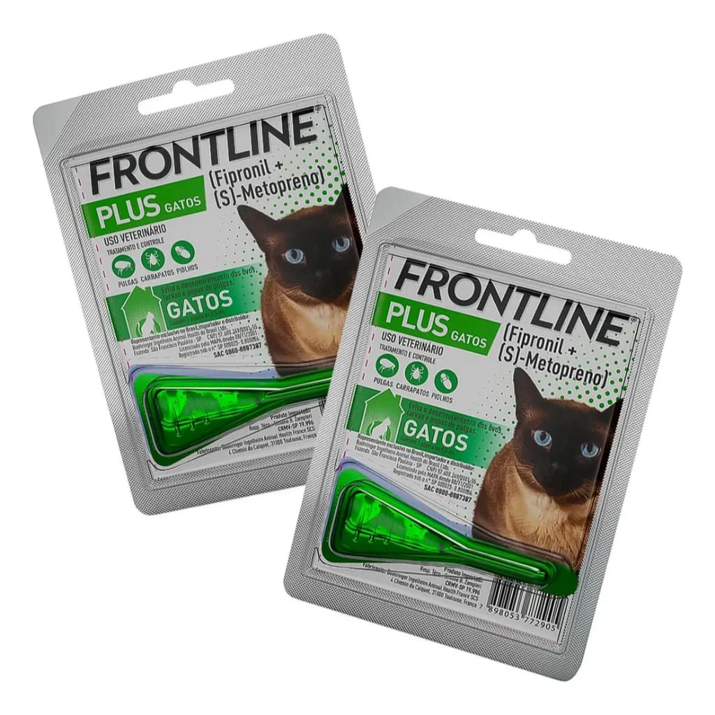 Kit 2 Frontline Plus Gatos Antipulgas e Carrapatos – 1 Pipeta Tópica