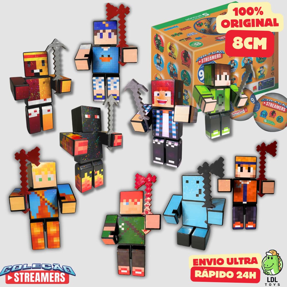 Boneco Colecionável 8cm + Card Exclusivo + Cartela de Adesivos + 3 Ferramentas Youtuber