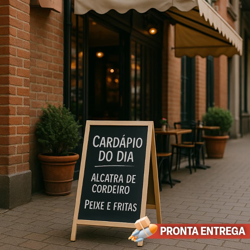 Lousa Cavalete de Calçada Duplo Madeira Pinus Natural 100x60cm Souza Para Propaganda Café