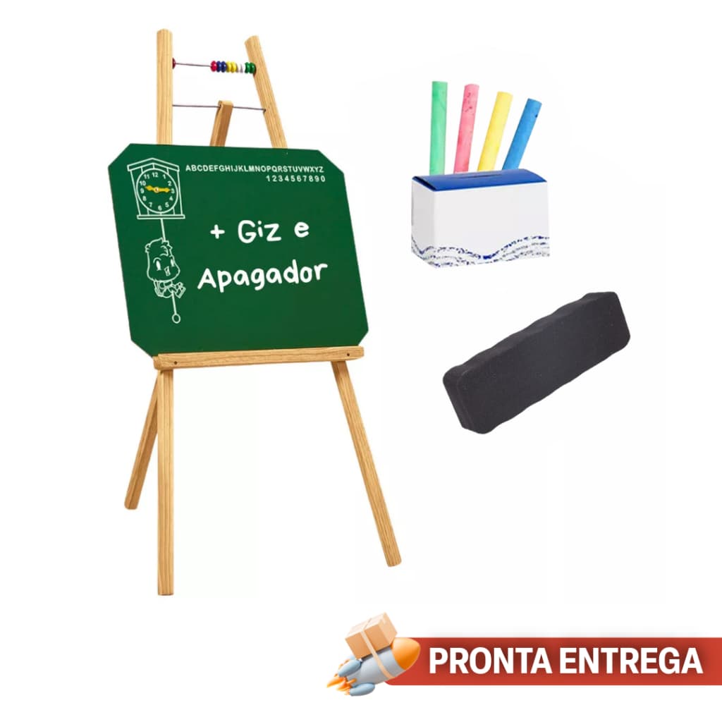 Lousa de Giz Infantil Cavalete 80cm Lousa Quadro Verde + Giz + Apagador