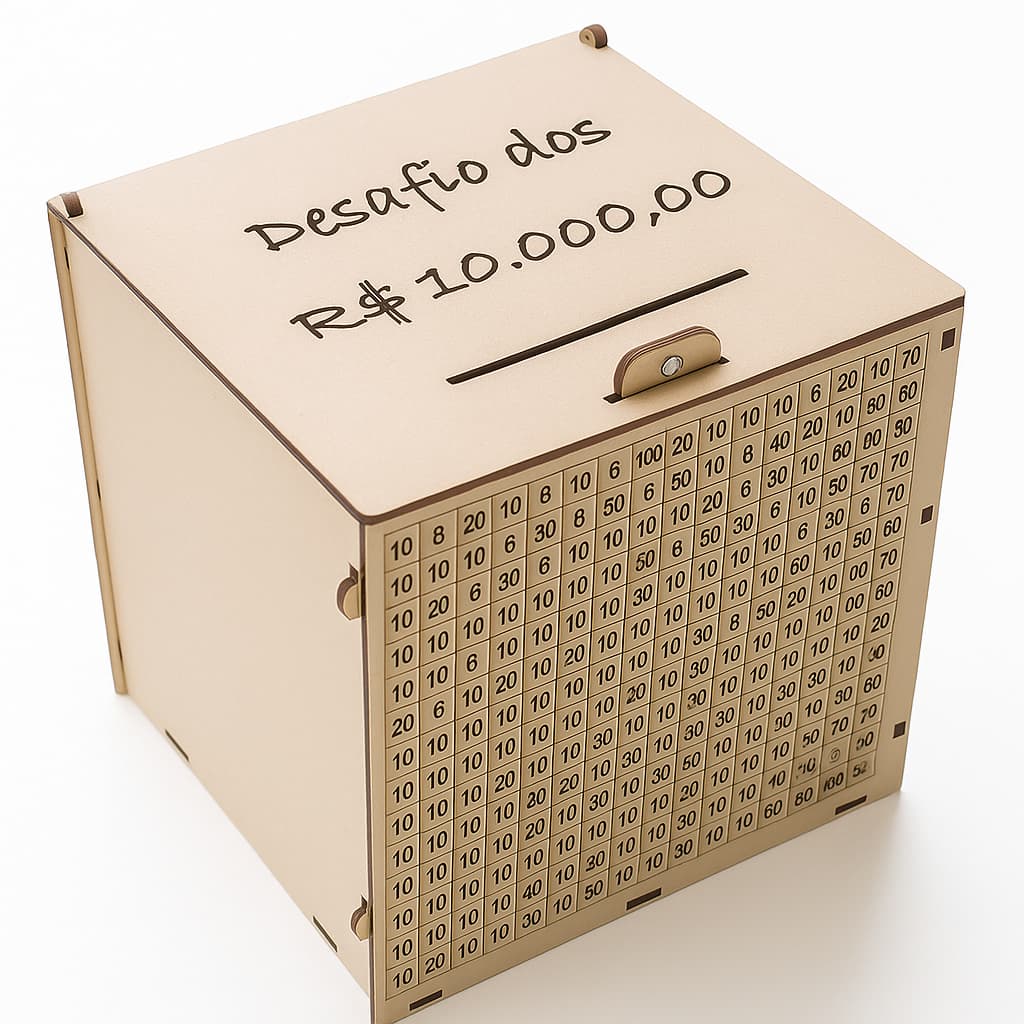Cofre Desafio! Junte 10 MIL Caixa em MDF cru Guarde 10 mil reais Motivacional
