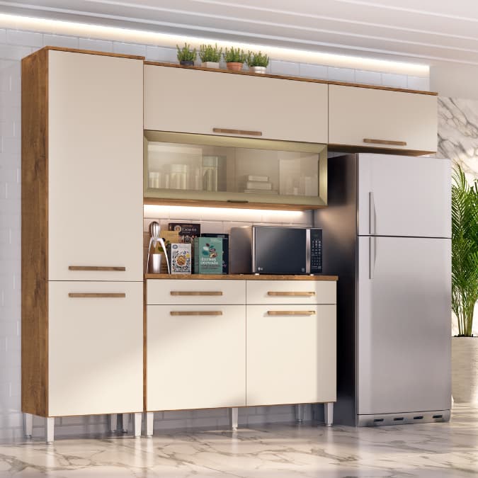 Armário de Cozinha Girassol 7 Portas 2 gavetas  com Pés Reguláveis