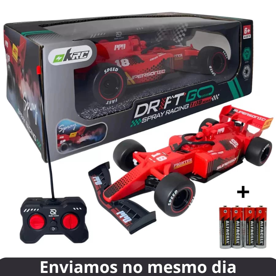 Carrinho Controle Remoto Recarregável Formula1 Solta Fumaça CONTROLE TOTAL + Pilhas