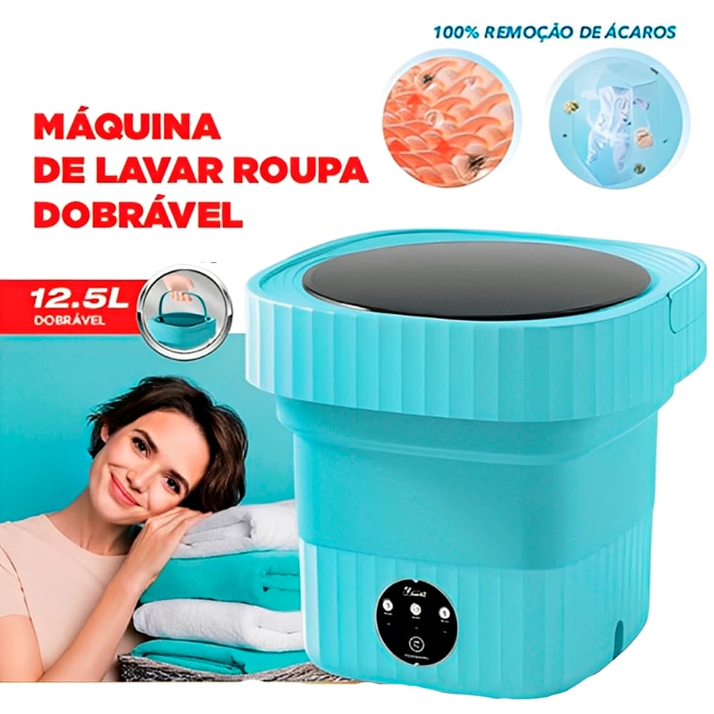 Mini Máquina De Lavar Roupa 12,5L Automática 3 Modos Centrifugador Drenagem Dobrável Bivolt