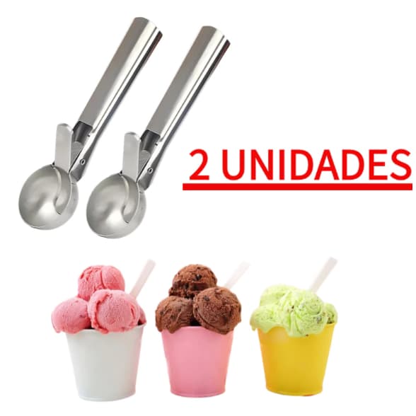 Kit 2 Conjunto de Colheres de Sorvete em Aço Inoxidável Com Ejetor Profissional