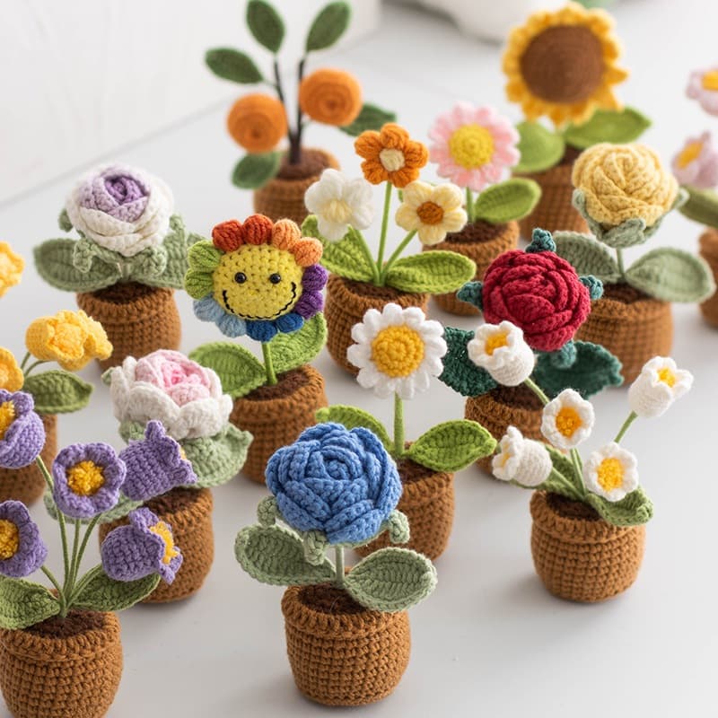 Vaso de Flores de Crochê Feito à Mão FL-01