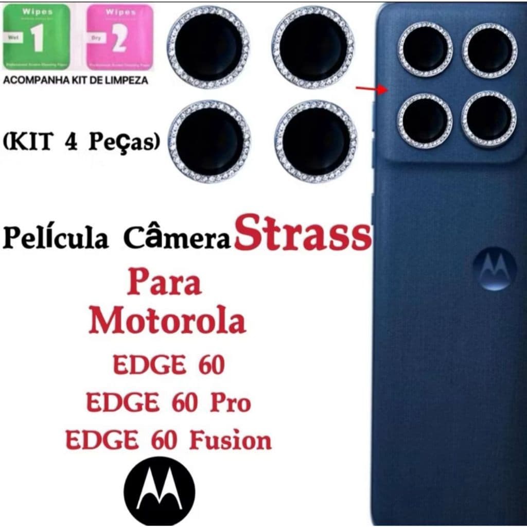 Kit(4Pçs) Pelicula Camera Diamante Strass, Para Motorola Edge 60/ Edge 60 Pro/ Edge 60 Fusion