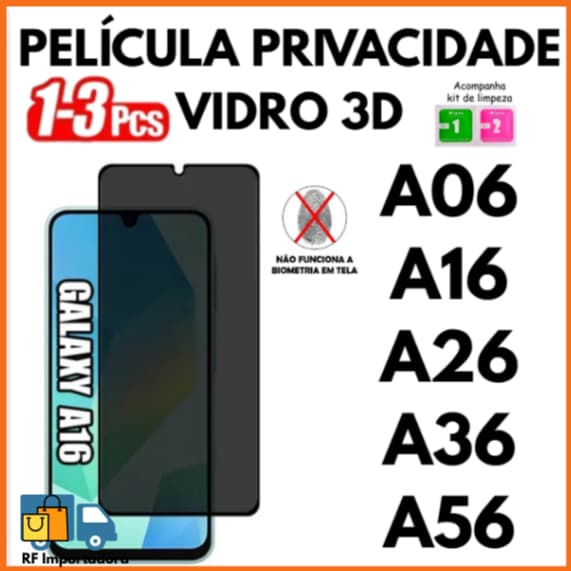 Película Privacidade 3D Anti Spy Para Samsung Galaxy A06 A16 A26 A36 A56